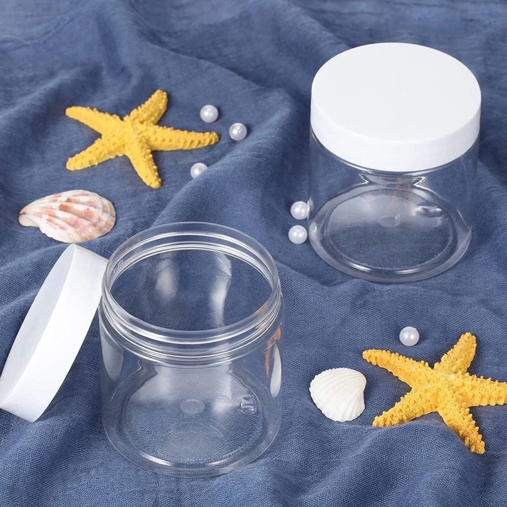 BRAND NEW 6 Pack 8 oz Plastic Pot Jars Round Clear Leak Proof